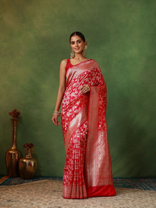 Rani Pink Katan Silk Banarasi Saree