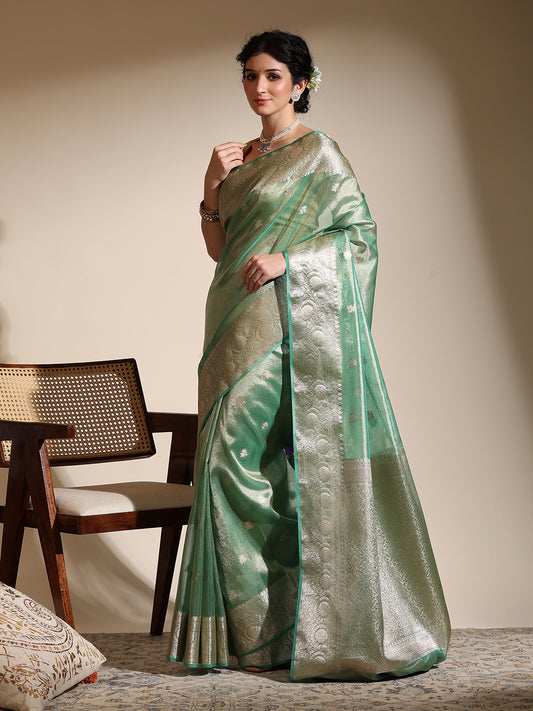 Mint Green Banarasi Tissue Saree