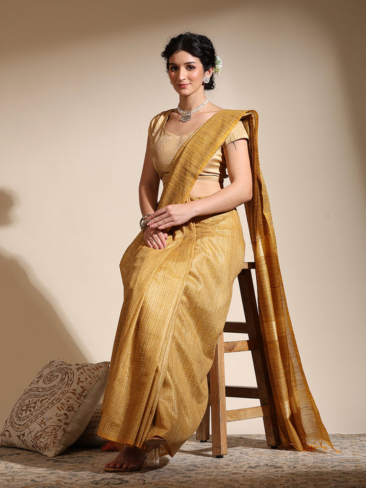 Phalechar Musturd Silk with Needle Art