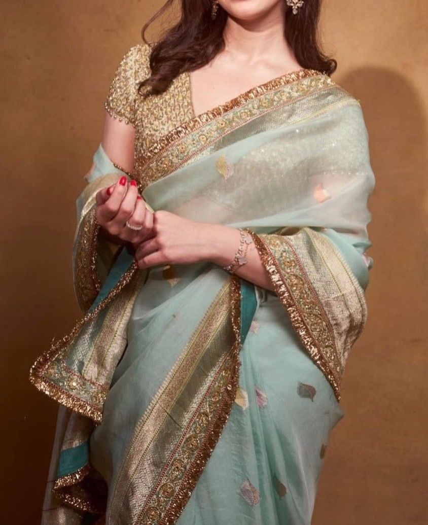 Banarasi Tissue Mint Green Saree