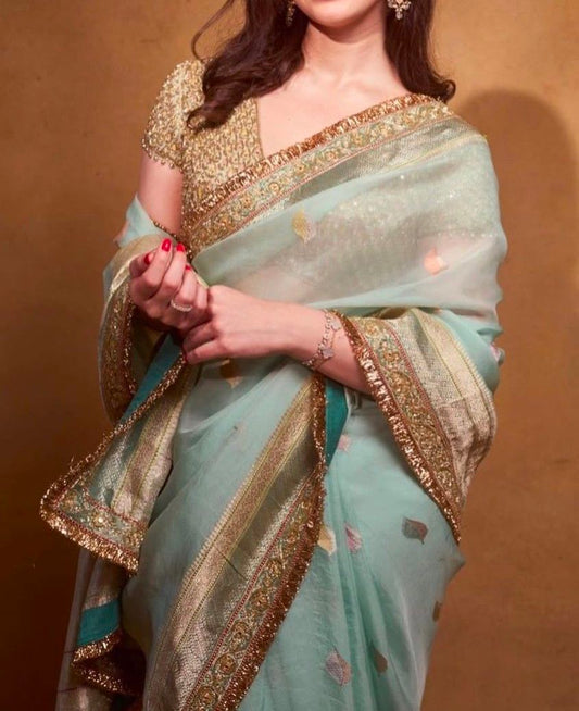 Banarasi Tissue Mint Green Saree