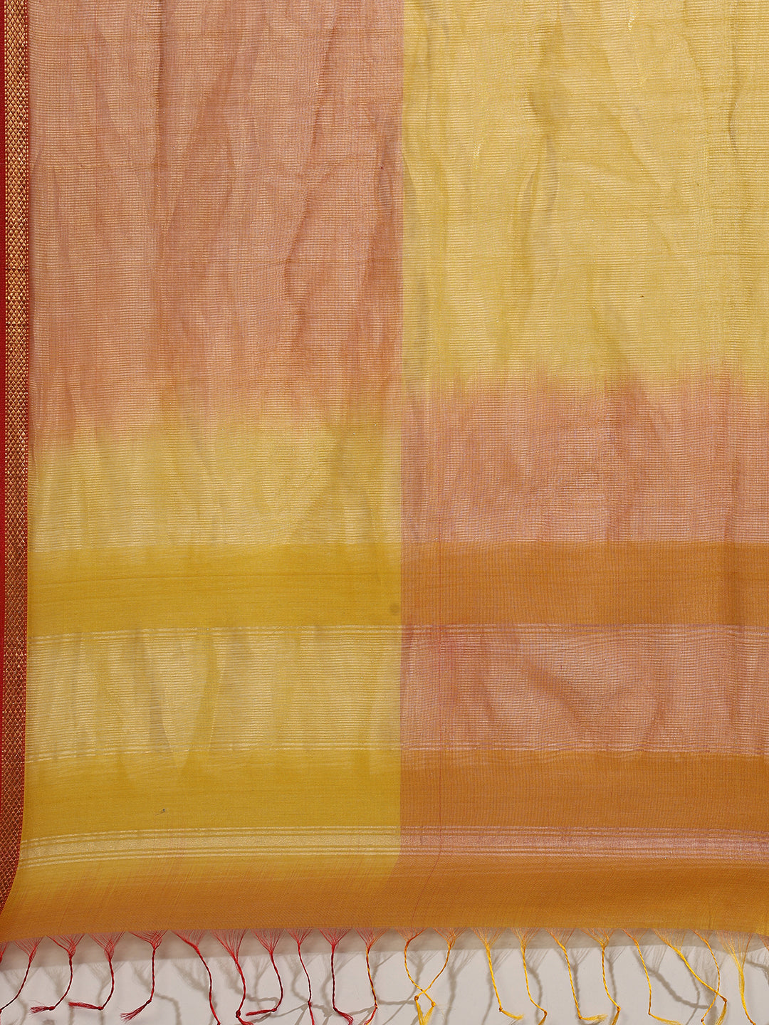 Dual Shade Yellow Maheshwari Saree with Golden zari border