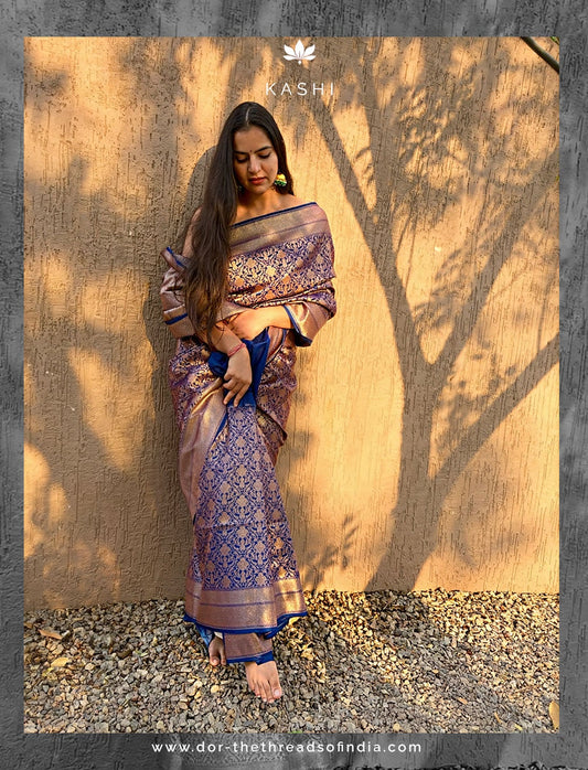 Navi Blue Kadwa weave Banarasi Saree