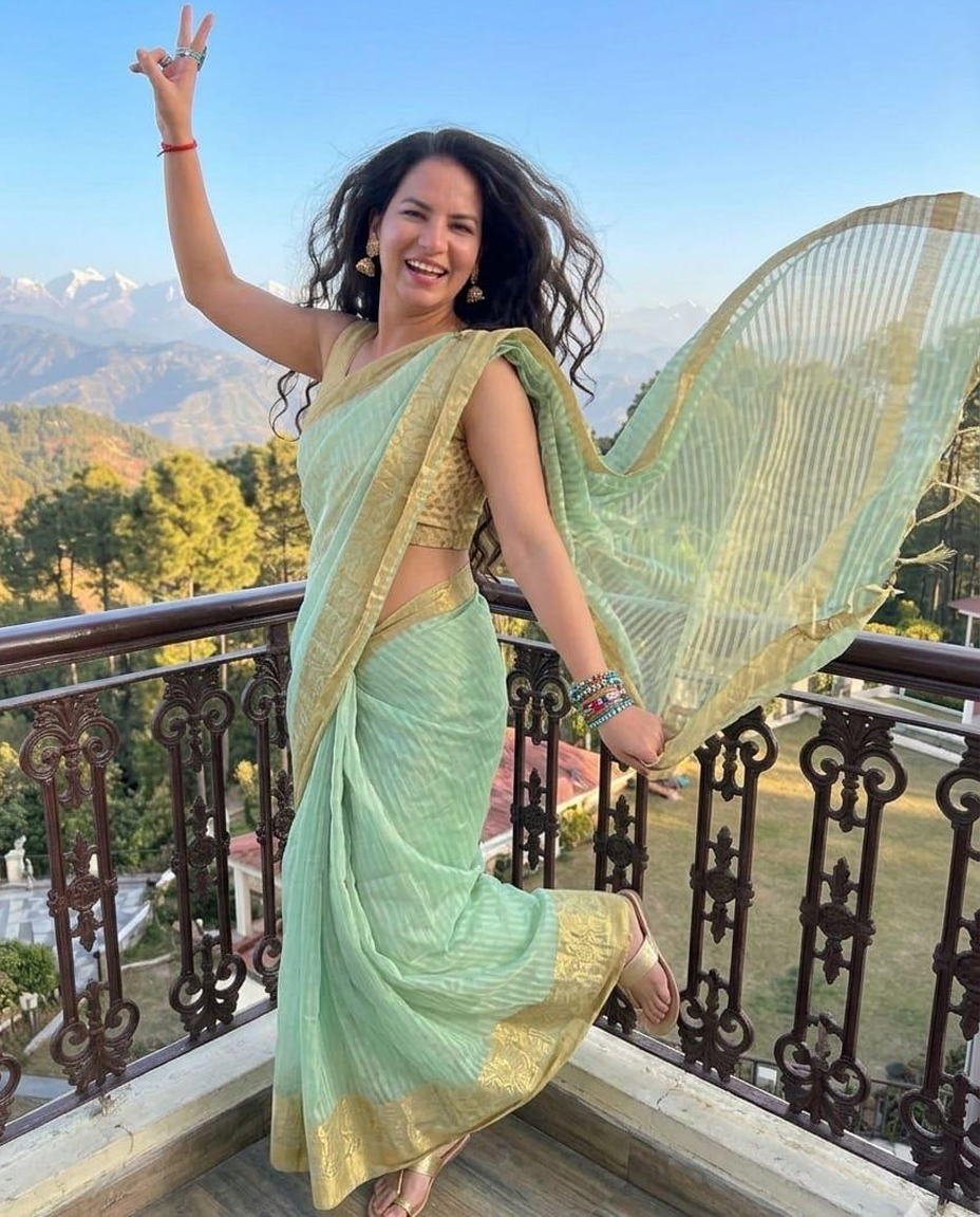 Mint Green Organza Chanderi Saree