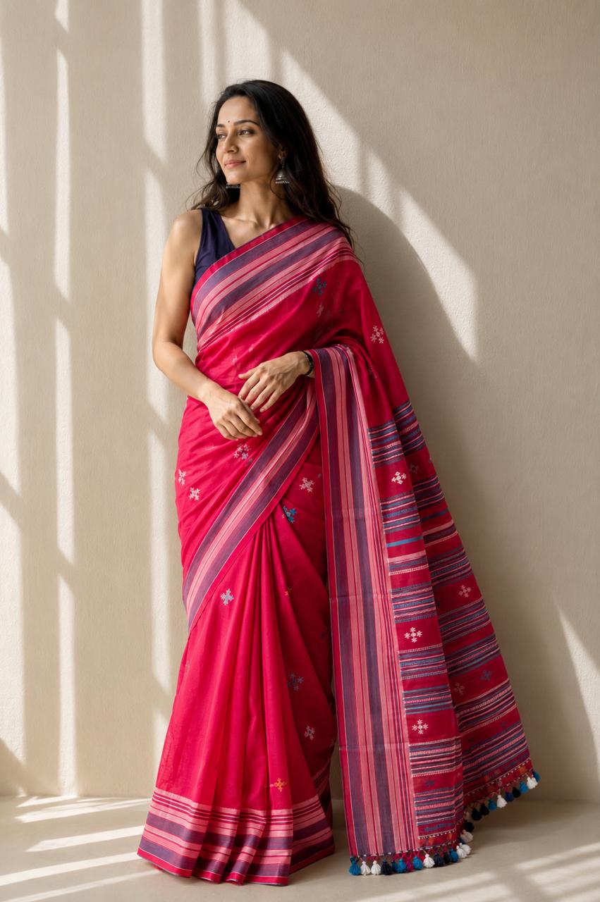 Rani Pink Bhujodi weave saree