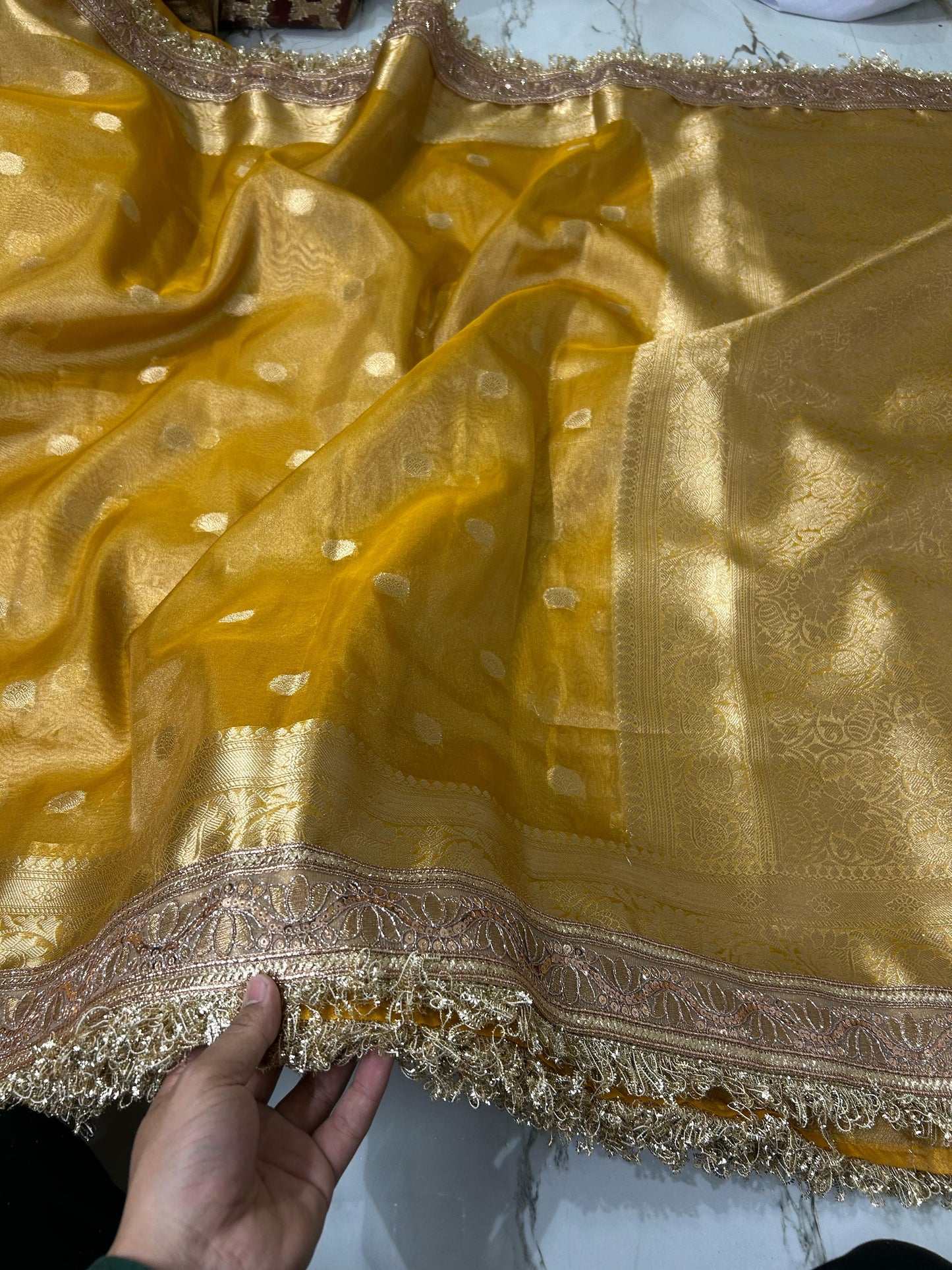 Yellow Banarasi Tissue Saree