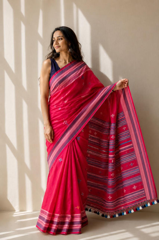 Rani Pink Bhujodi weave saree