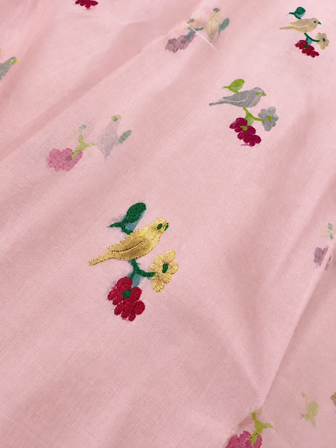 Chanderi silk saree with meenakari birds motifs