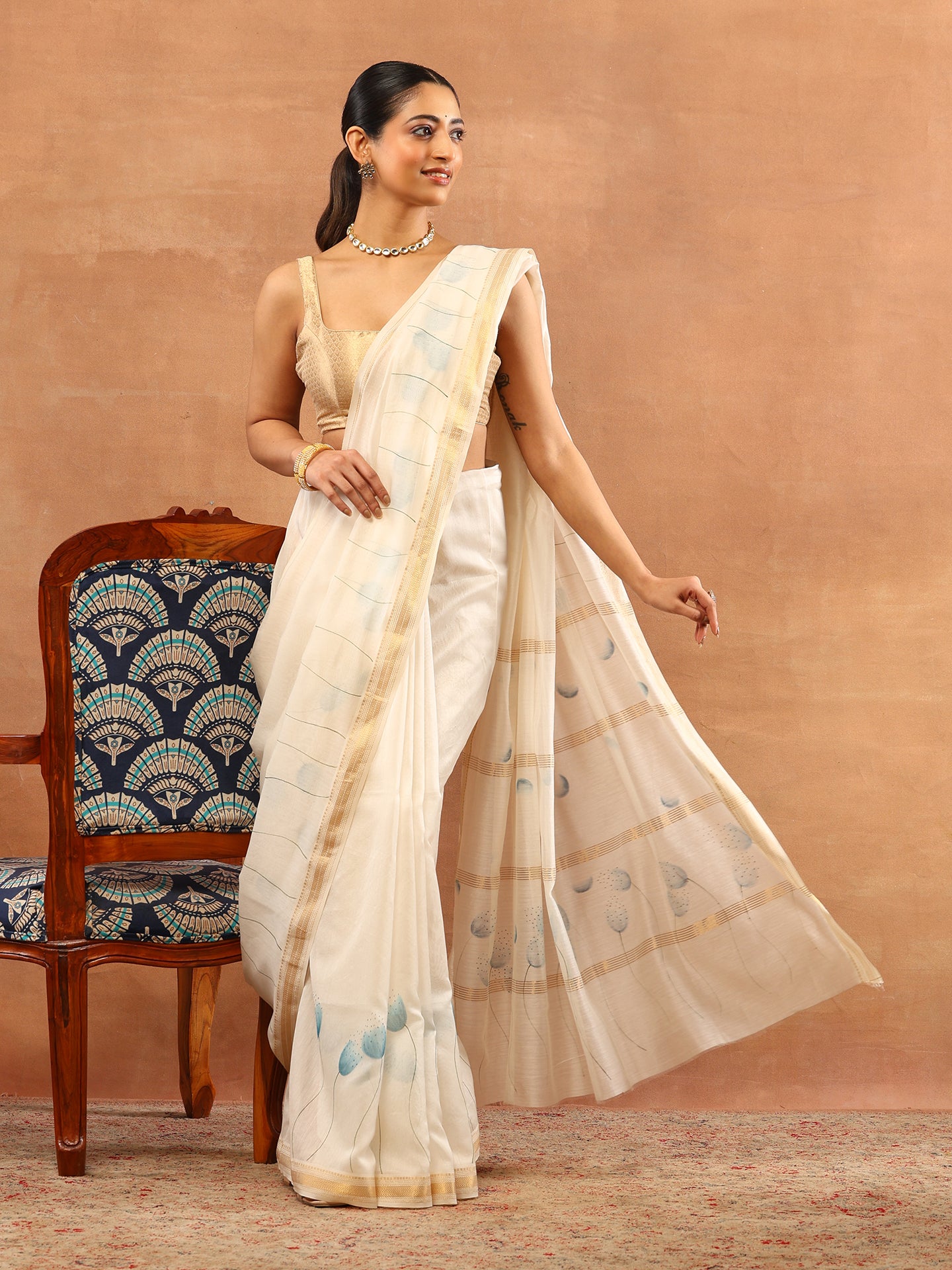 Hand Painted Maheshwari Saree
