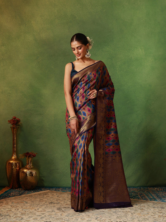Multi-Colored Katan Silk Rangkat Saree