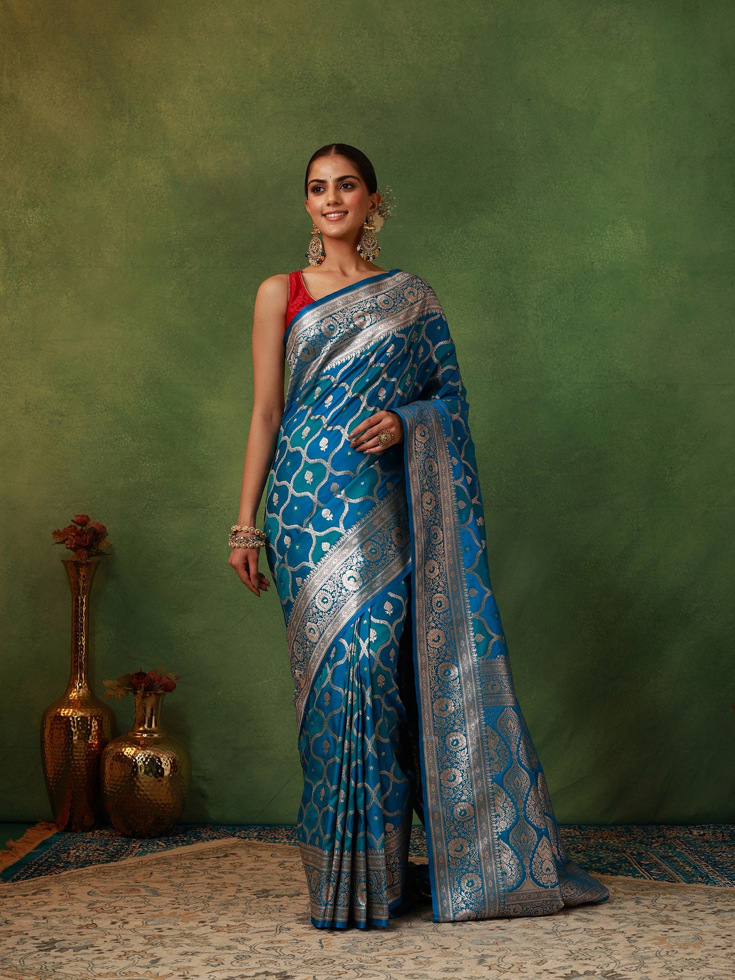 Peacock Blue Rangkat Silk Saree