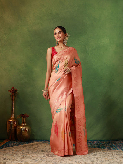 Peach Katan Silk Banarasi Saree