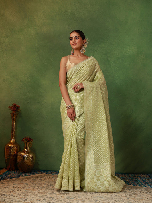 Mint Green Cotton Jamdani Saree