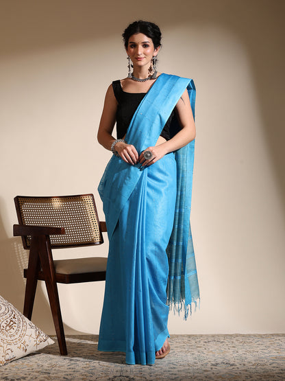 Blue Muga Cotton Saree