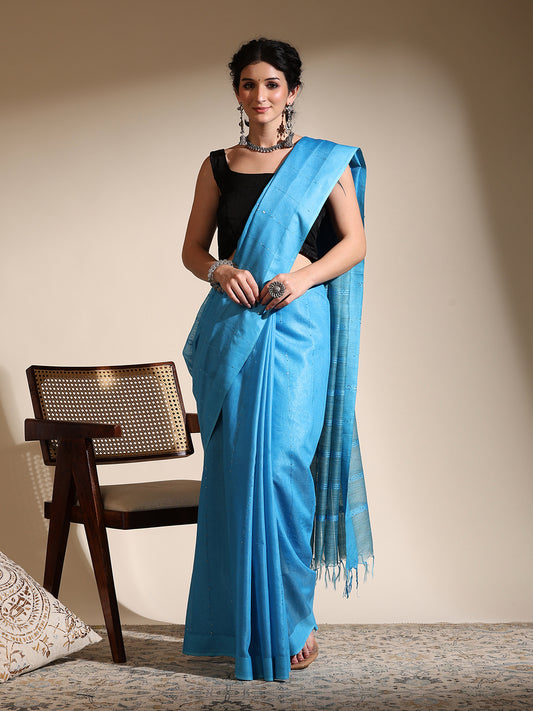 Blue Muga Cotton Saree