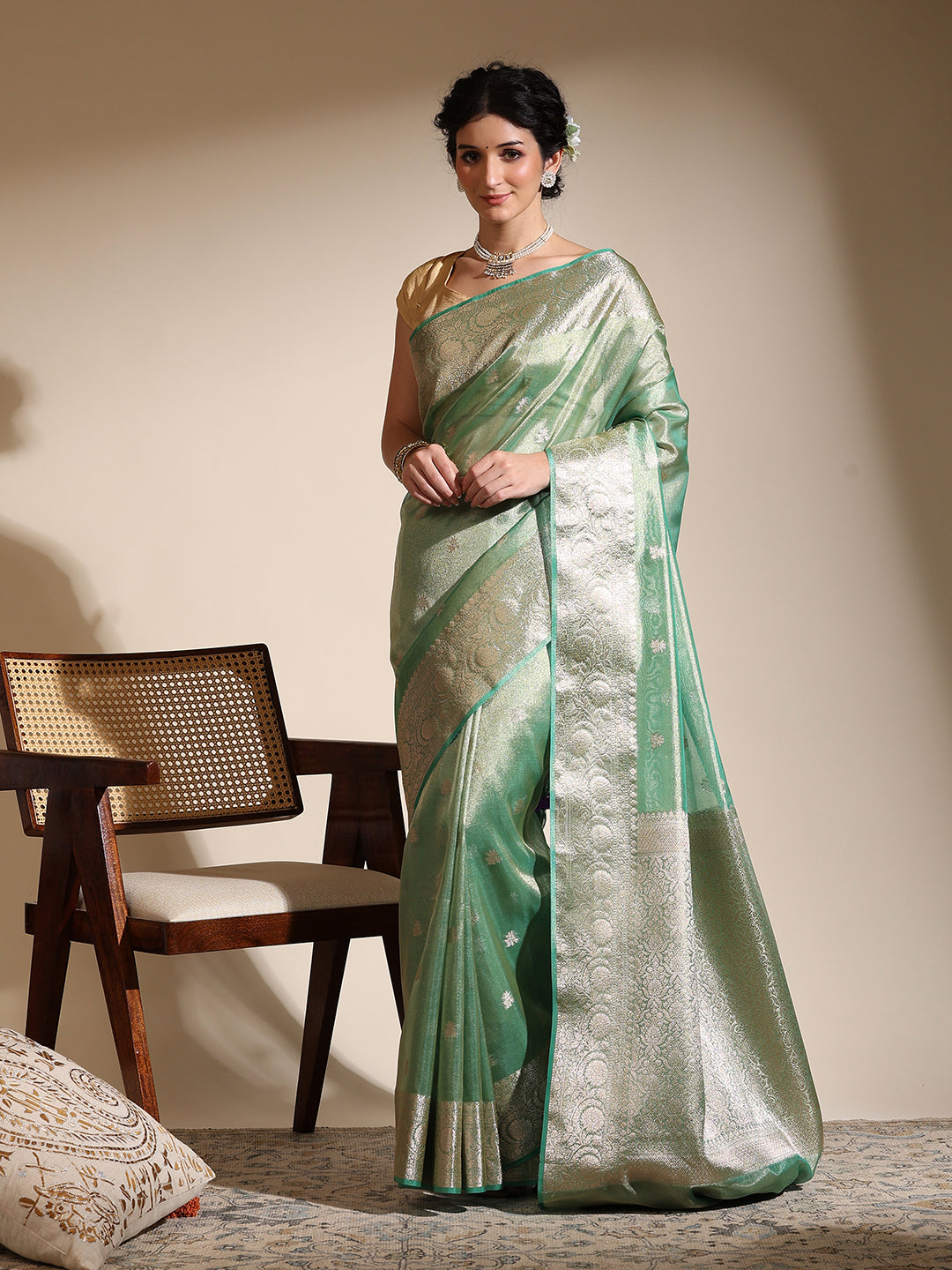Mint Green Banarasi Tissue Saree