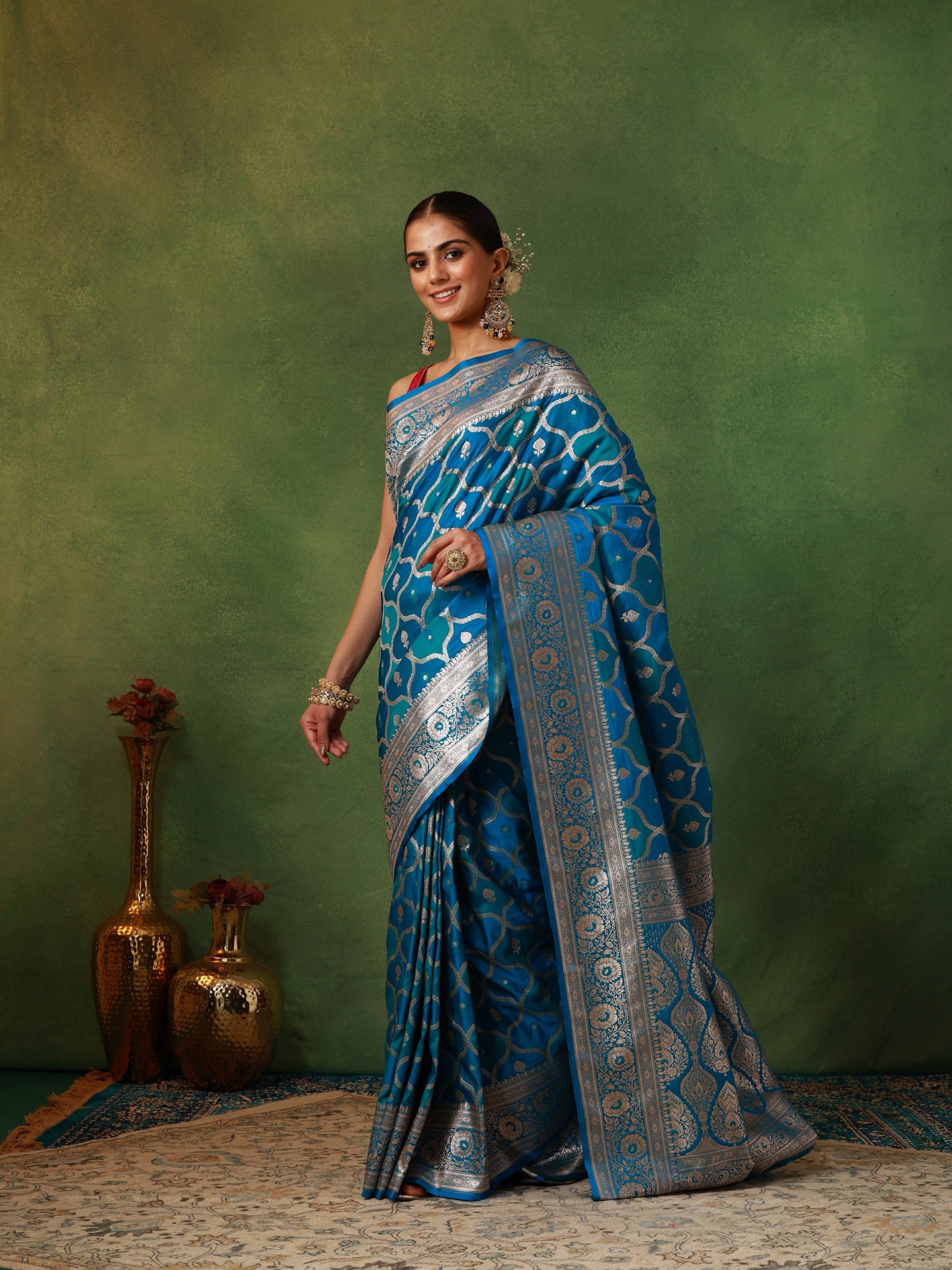 Peacock Blue Rangkat Silk Saree