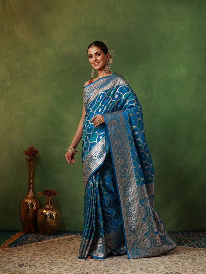 Peacock Blue Rangkat Silk Saree