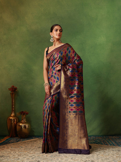 Multi-Colored Katan Silk Rangkat Saree