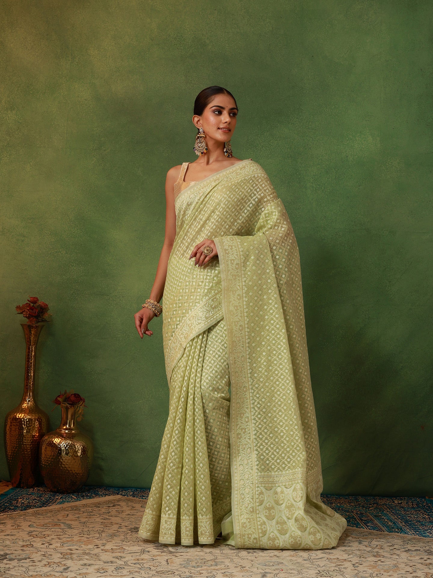 Mint Green Cotton Jamdani Saree