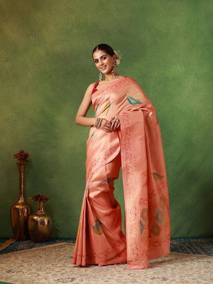 Peach Katan Silk Banarasi Saree