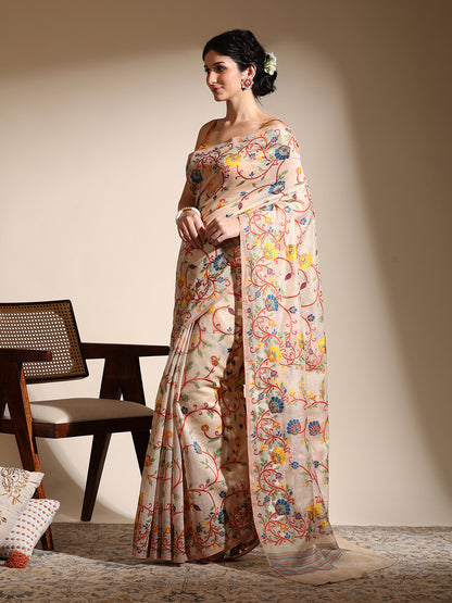 Beige Muslin Jamdani Saree