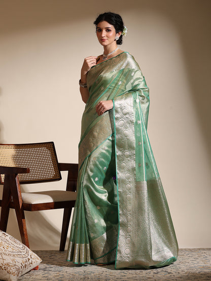 Mint Green Banarasi Tissue Saree