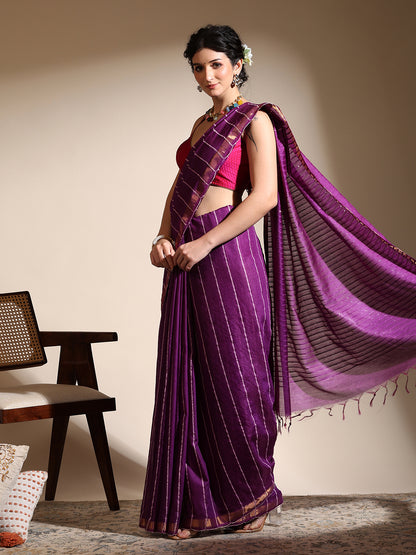 Purple Kosa Silk Saree with zari interlacing