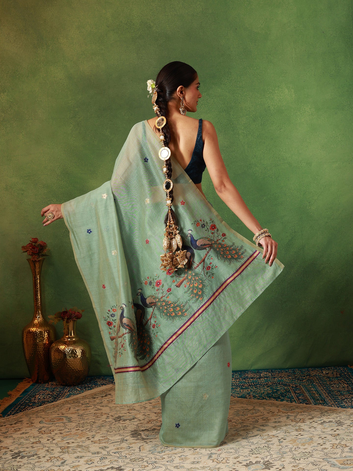 Sage Green Muga Silk Saree