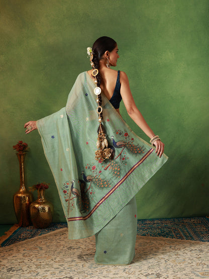 Sage Green Muga Silk Saree