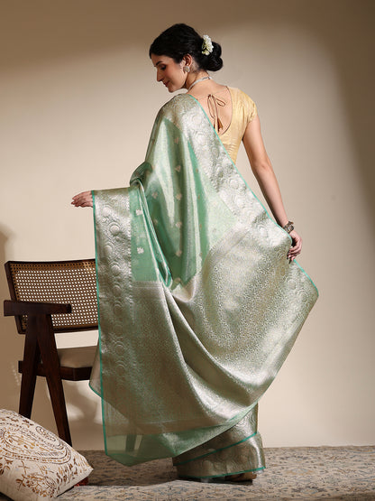 Mint Green Banarasi Tissue Saree
