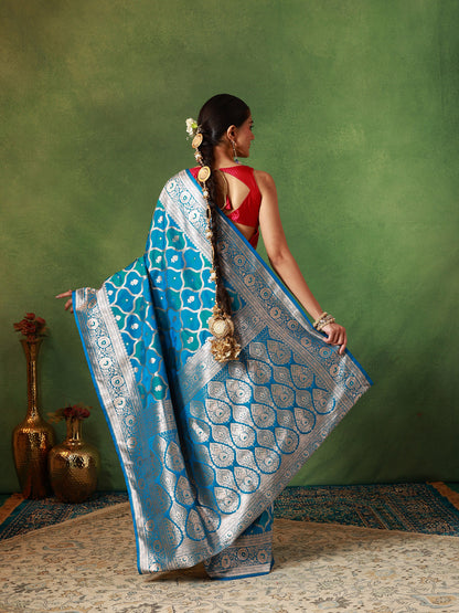 Peacock Blue Rangkat Silk Saree