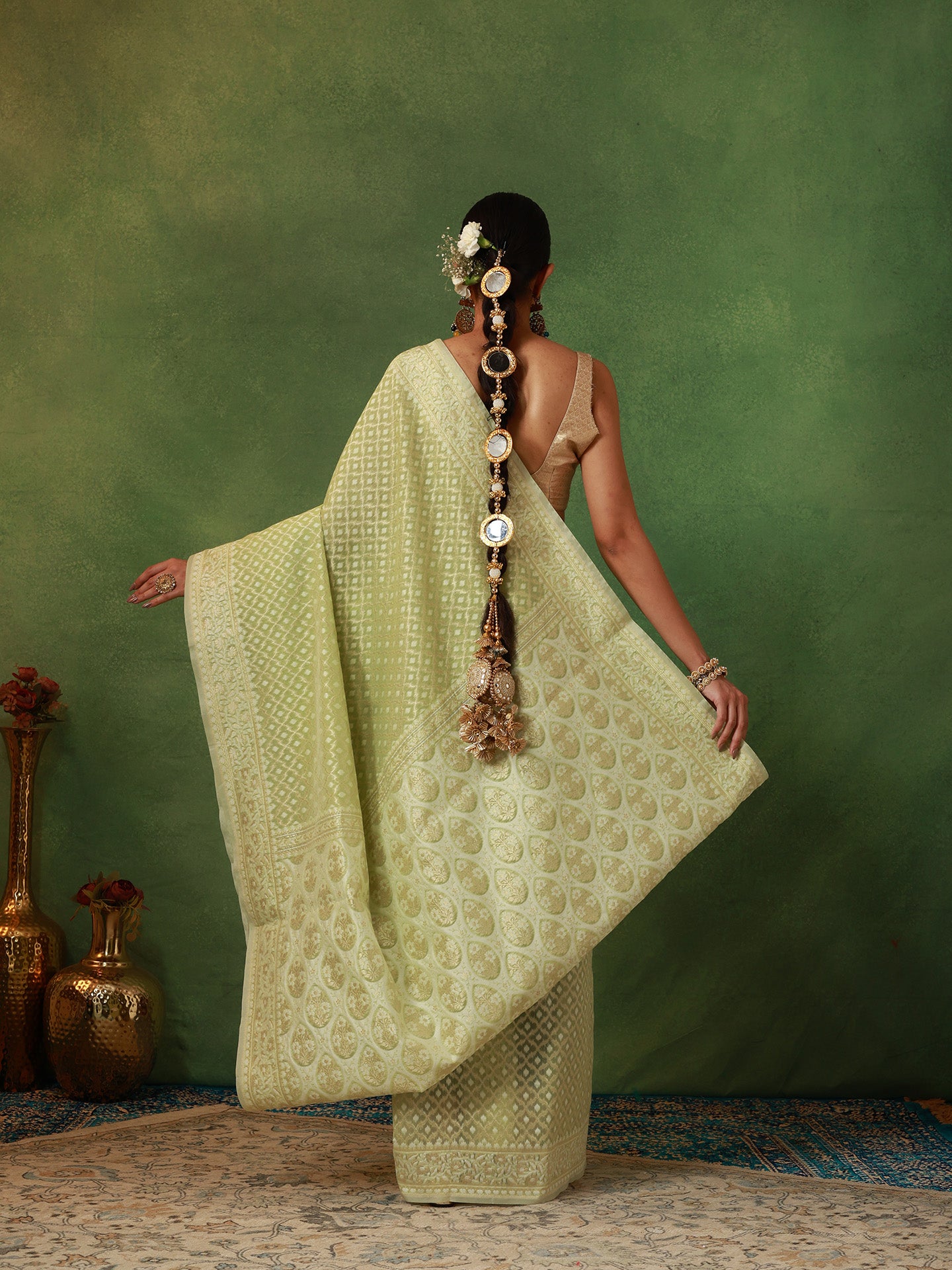 Mint Green Cotton Jamdani Saree