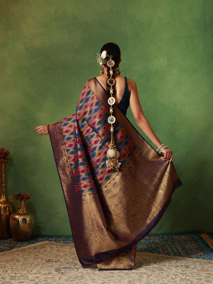 Multi-Colored Katan Silk Rangkat Saree
