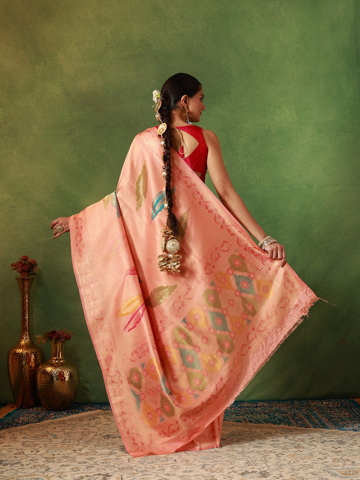 Peach Katan Silk Banarasi Saree