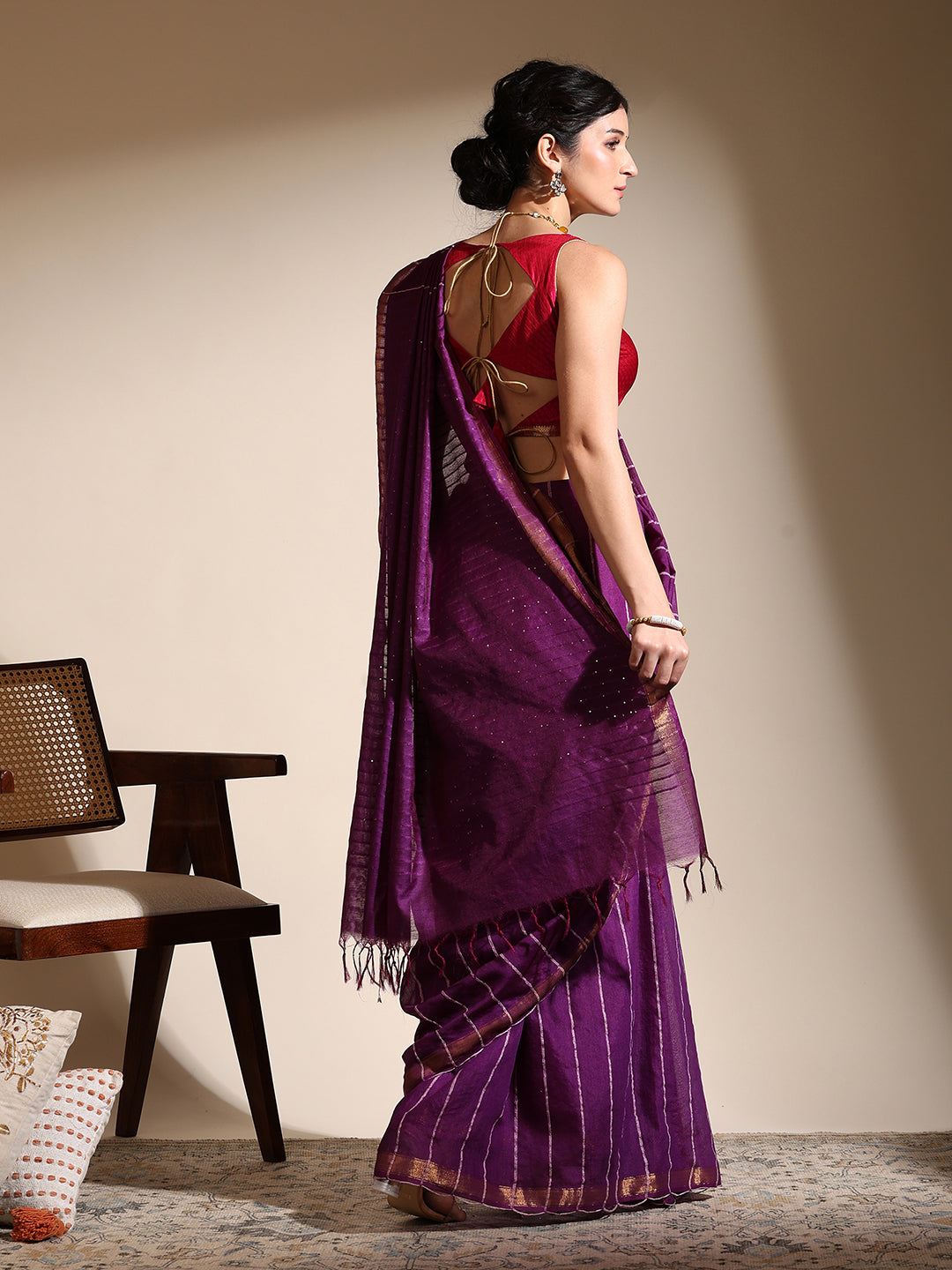 Purple Kosa Silk Saree with zari interlacing