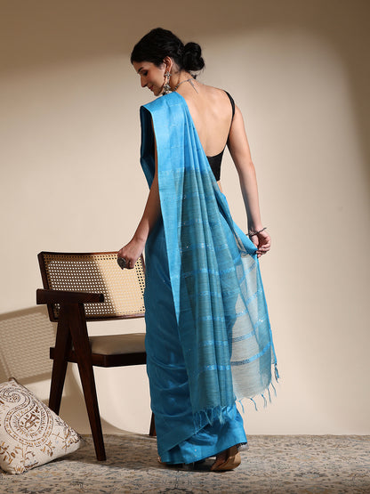 Blue Muga Cotton Saree