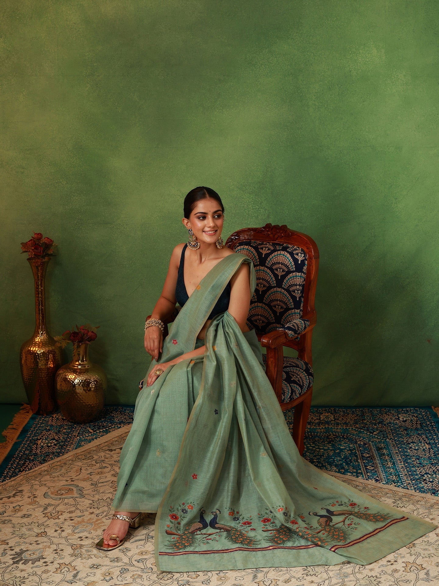 Sage Green Muga Silk Saree