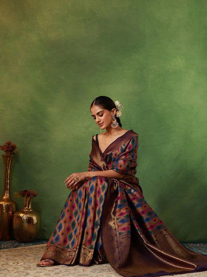 Multi-Colored Katan Silk Rangkat Saree