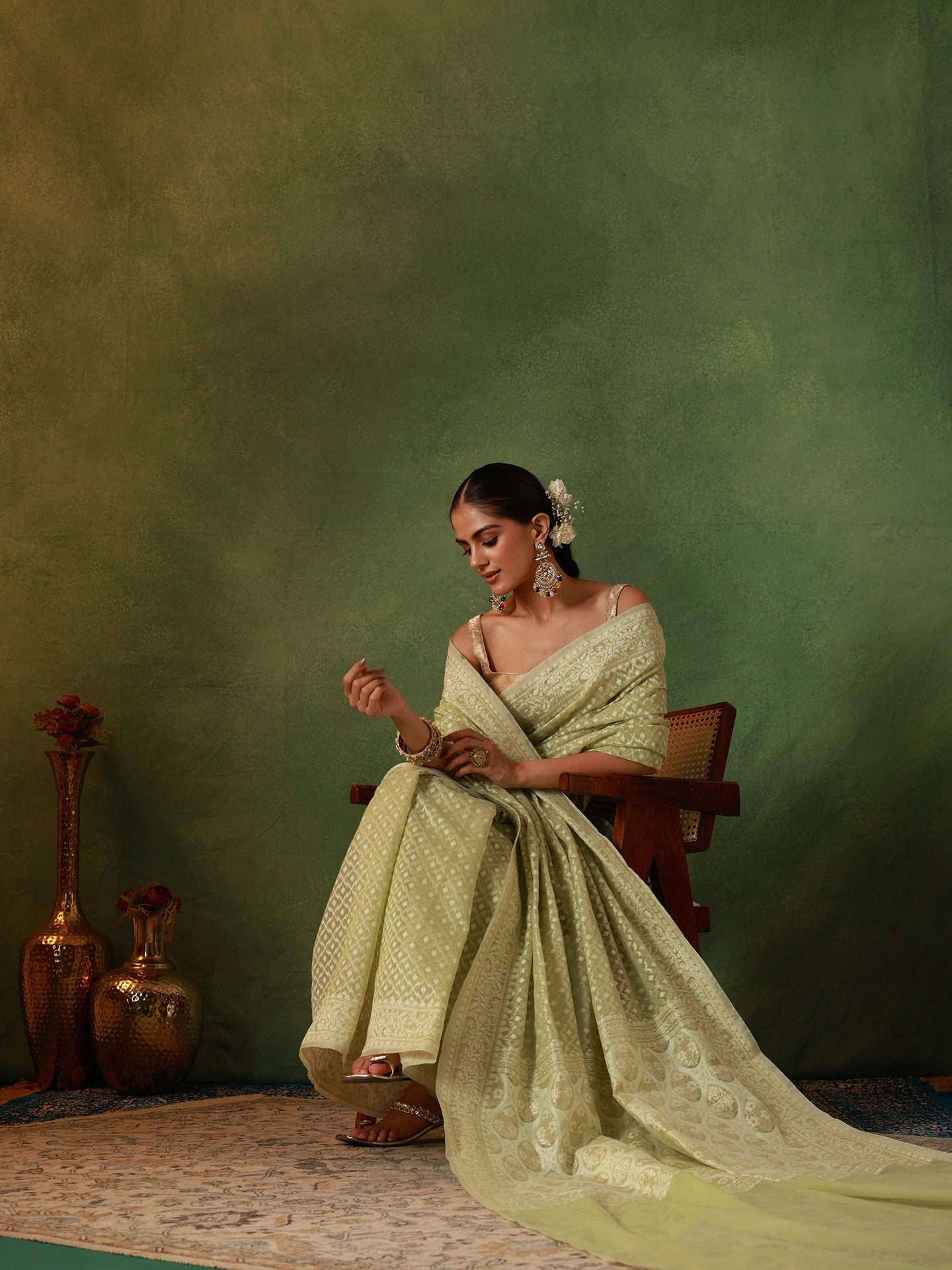 Mint Green Cotton Jamdani Saree