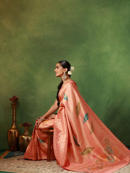 Peach Katan Silk Banarasi Saree