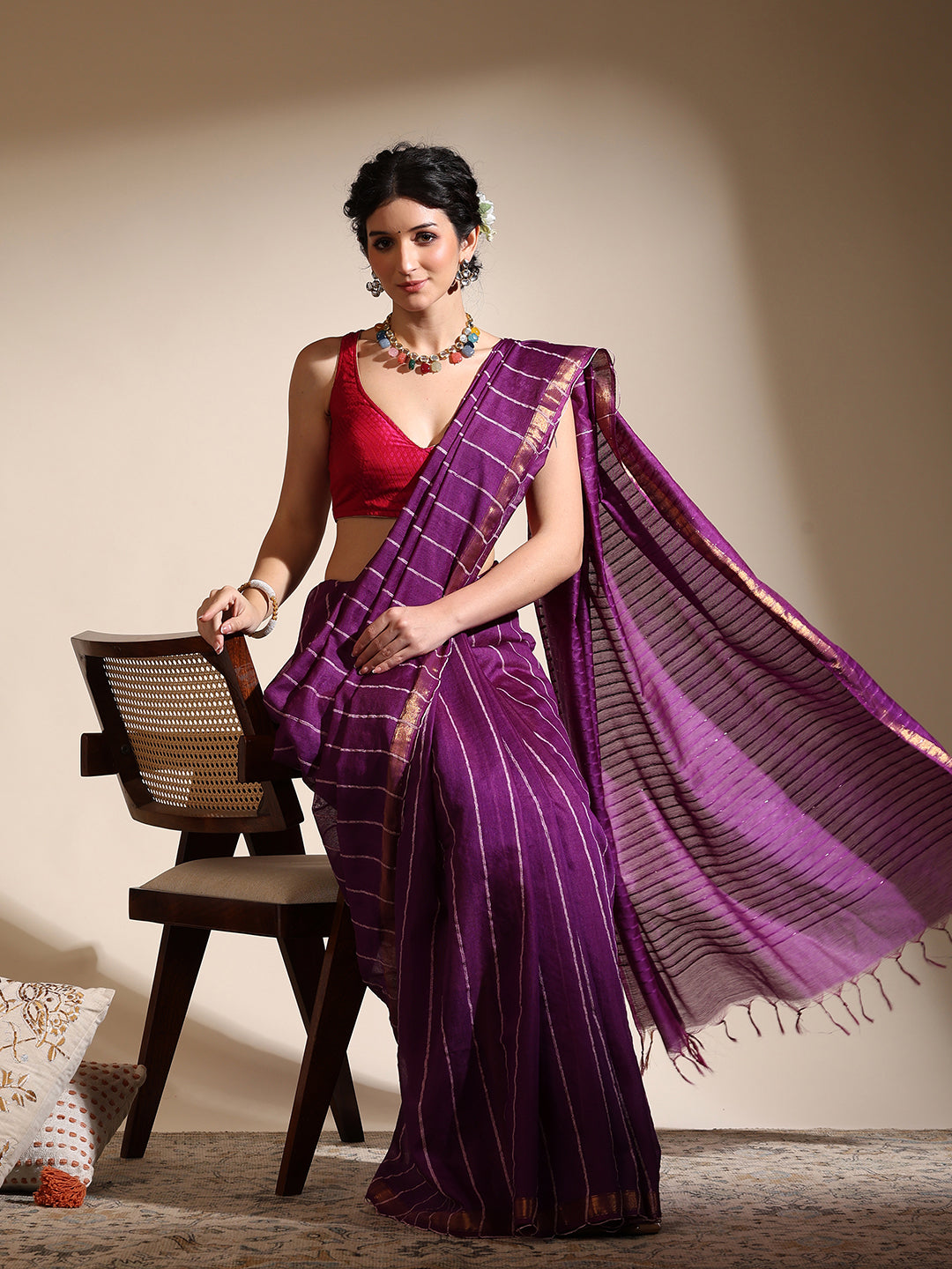 Purple Kosa Silk Saree with zari interlacing