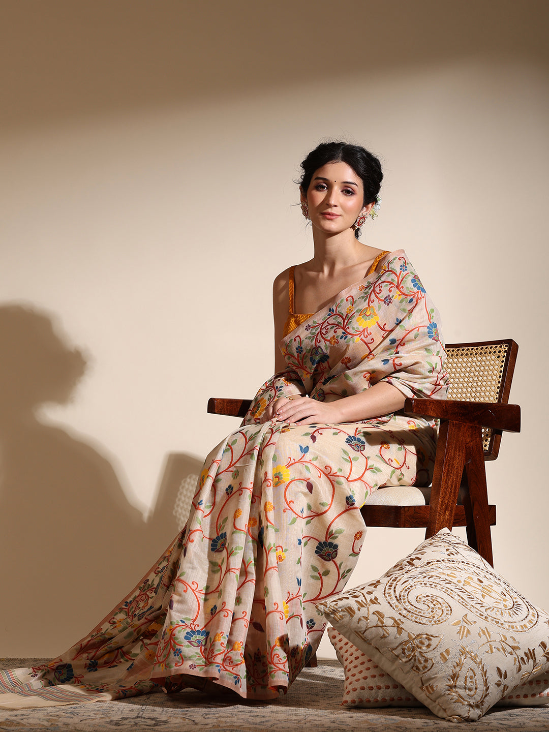 Beige Muslin Jamdani Saree
