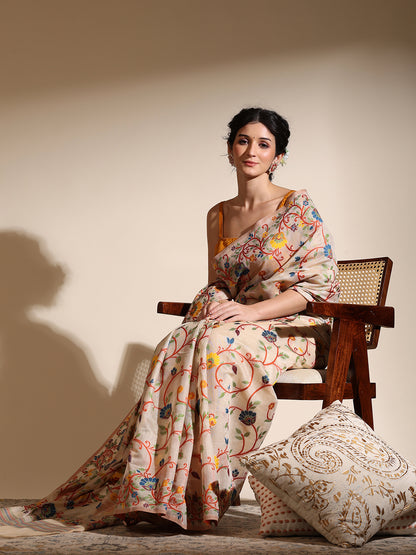 Beige Muslin Jamdani Saree