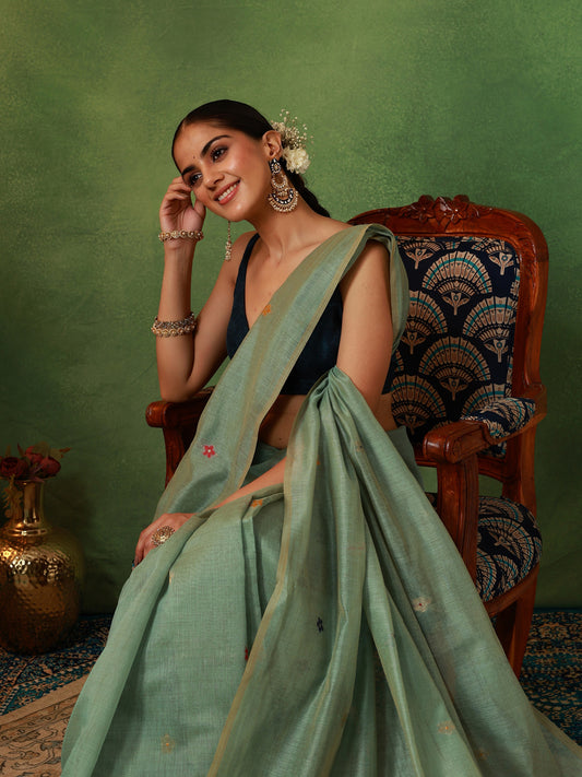 Sage Green Muga Silk Saree