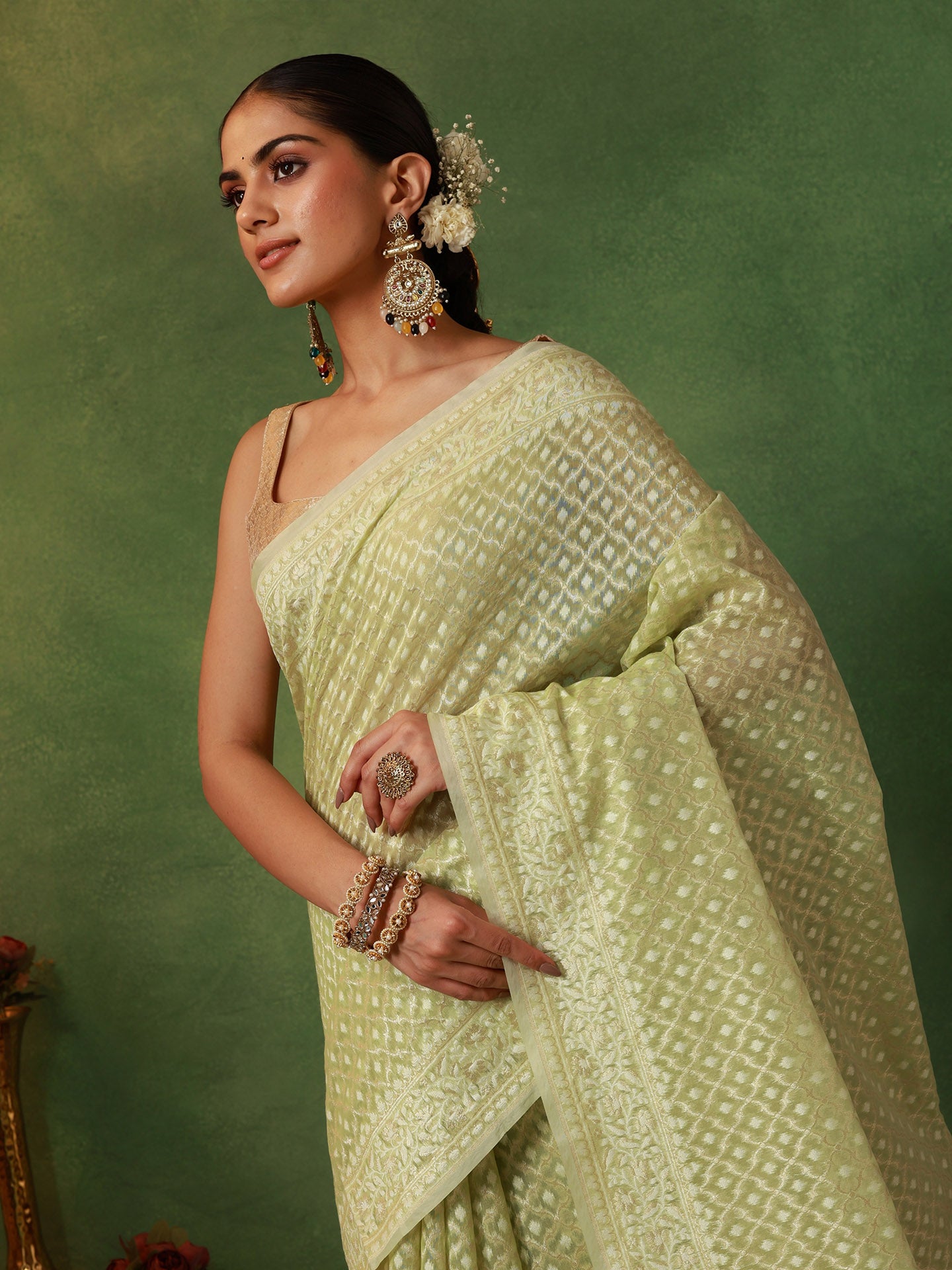 Mint Green Cotton Jamdani Saree