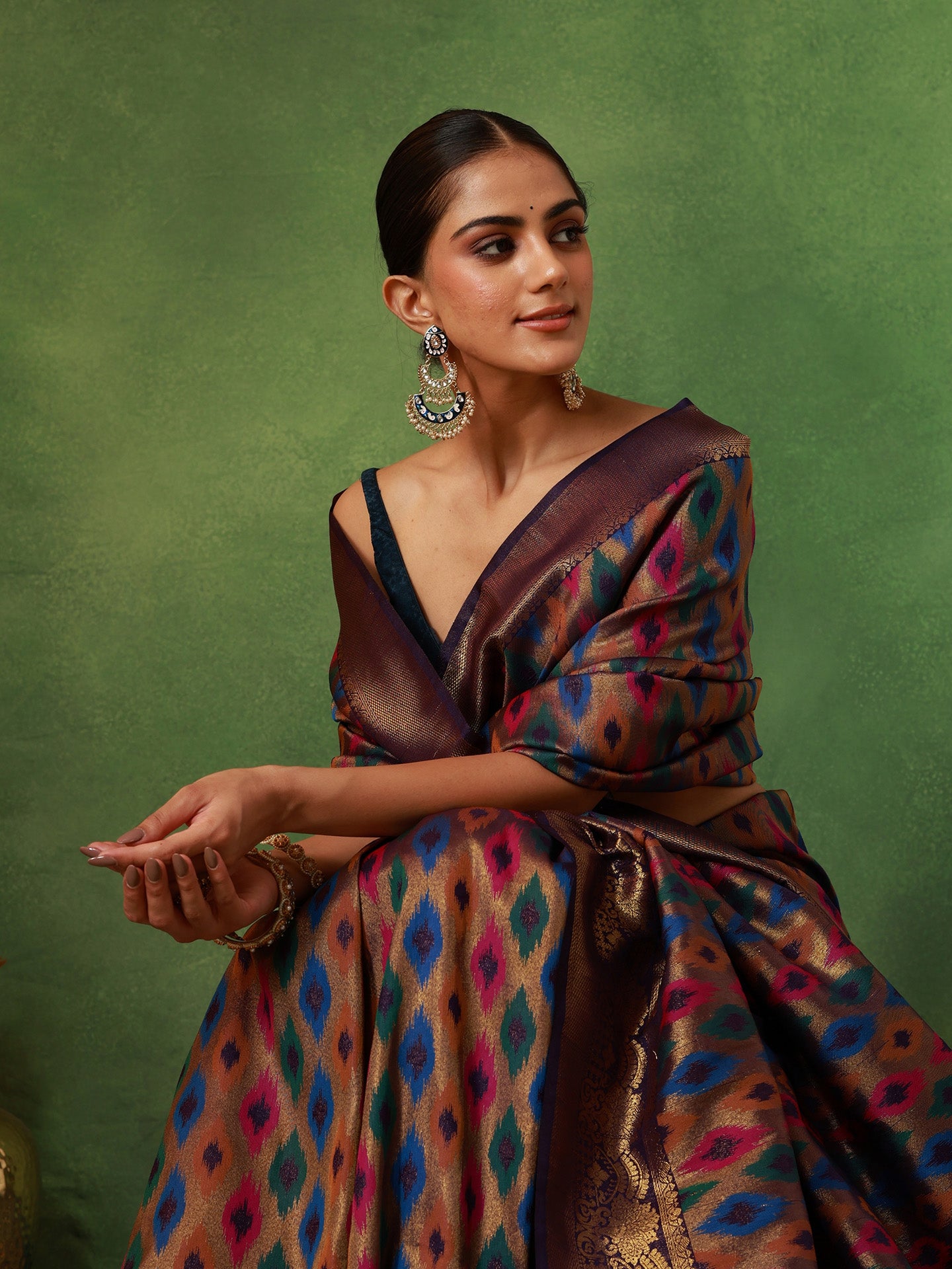 Multi-Colored Katan Silk Rangkat Saree