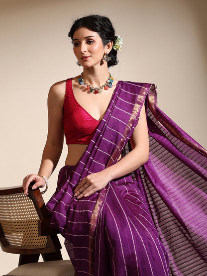 Purple Kosa Silk Saree with zari interlacing