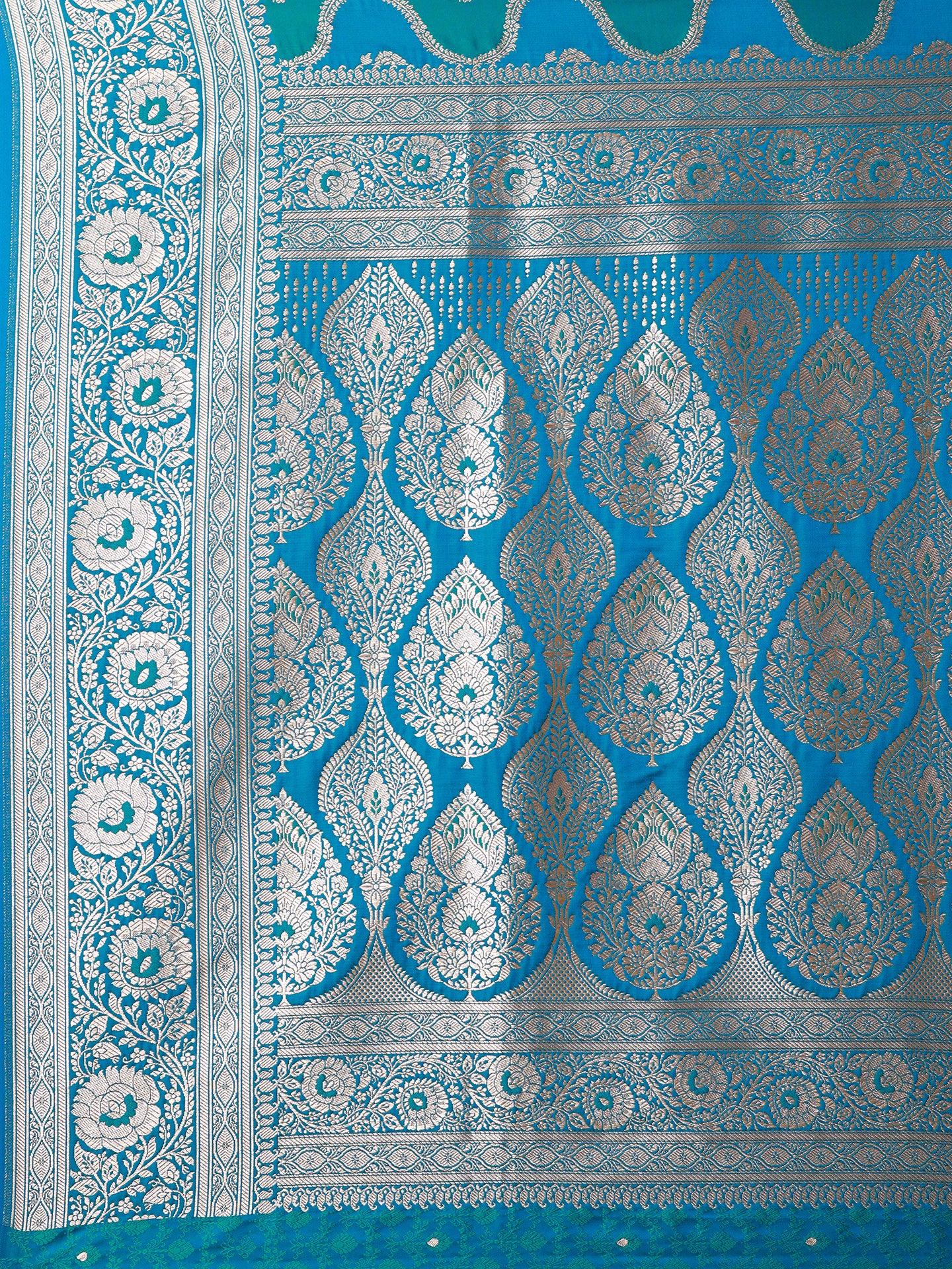 Peacock Blue Rangkat Silk Saree