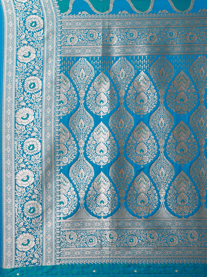 Peacock Blue Rangkat Silk Saree